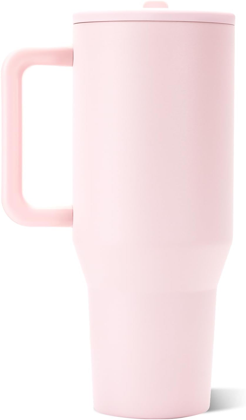 HydroJug Traveler 32oz, Insulated Tumbler with Handle & Straw, Pink Sand