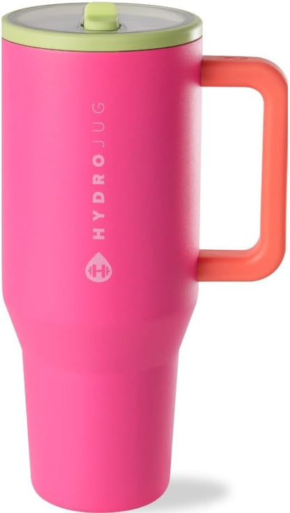 HydroJug Traveler 32oz, Insulated Tumbler with Handle & Straw, Pink Sand
