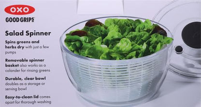 OXO Good Grips Salad Spinner | Lettuce Spinner | Fruit Washer | Fruit Washing Bowl with Strainer | Vegetable Cleaner | Salad Cleaner | Lettuce Washer | 6.22 Quart Capacity