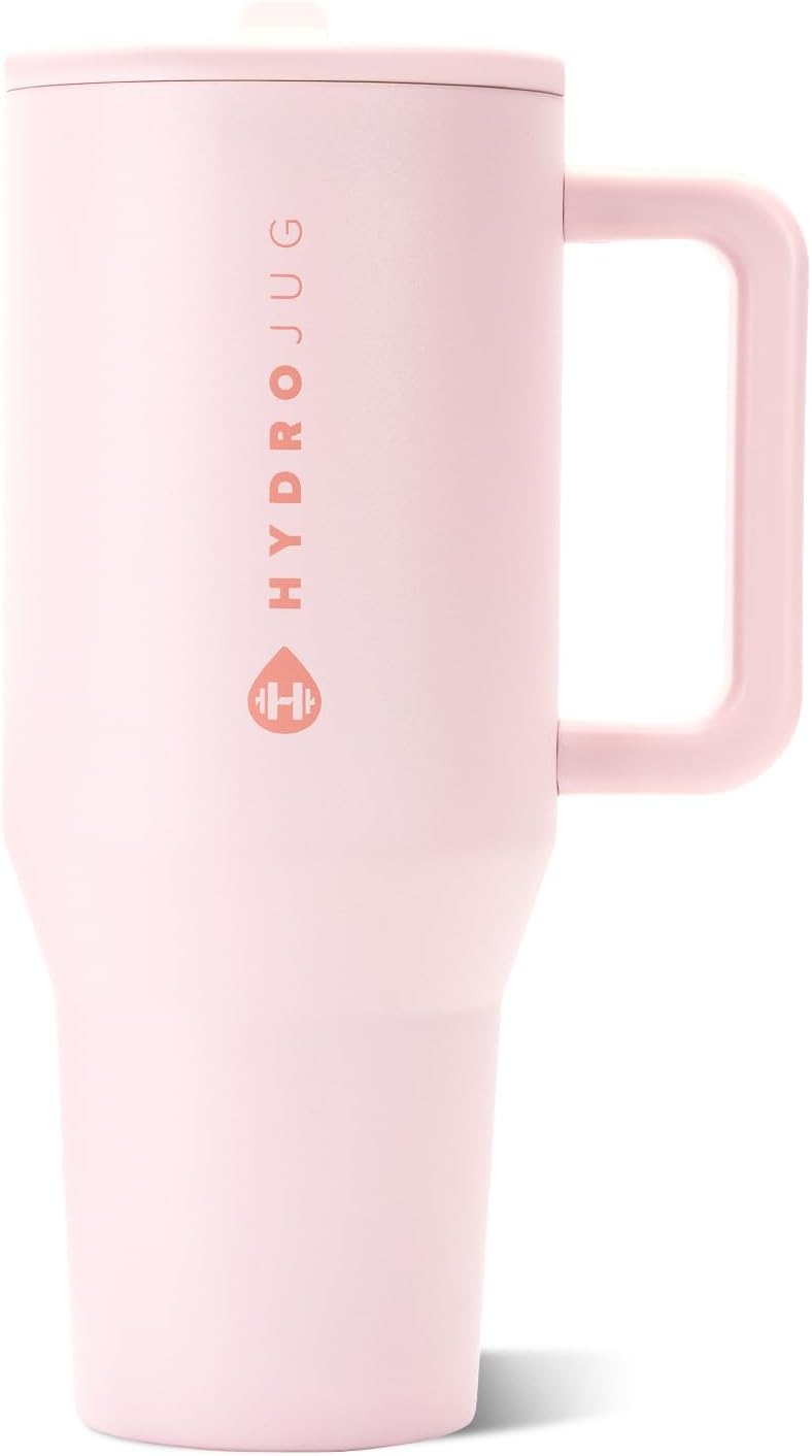 HydroJug Traveler 32oz, Insulated Tumbler with Handle & Straw, Pink Sand