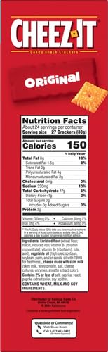 Cheez-It Cheese Crackers, Baked Snack Crackers, Lunch Snacks, Party Size, Original, 25oz Box (1 Box)