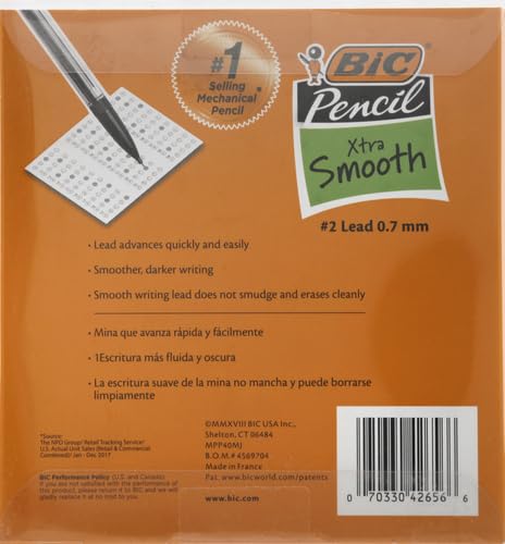 BIC Xtra Smooth Mechanical Pencil with 0.7 mm Medium Point ,Refillable and Retractable, School Supplies for Students and Teachers, 40-Count Pack