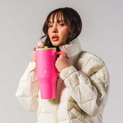 HydroJug Traveler 32oz, Insulated Tumbler with Handle & Straw, Pink Sand