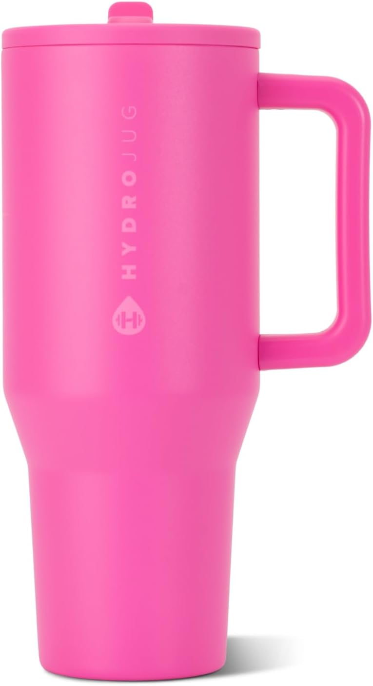 HydroJug Traveler 32oz, Insulated Tumbler with Handle & Straw, Pink Sand