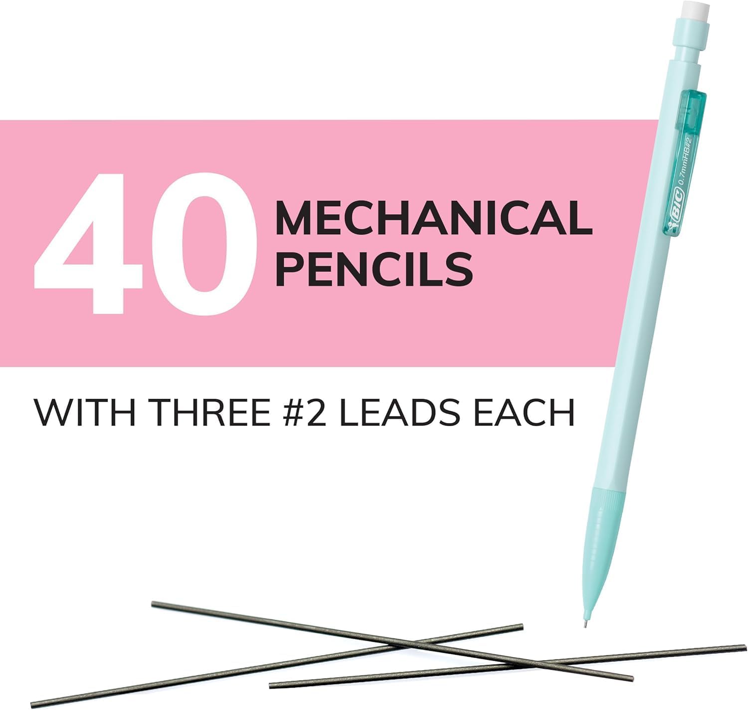 BIC Xtra Smooth Mechanical Pencil with 0.7 mm Medium Point ,Refillable and Retractable, School Supplies for Students and Teachers, 40-Count Pack