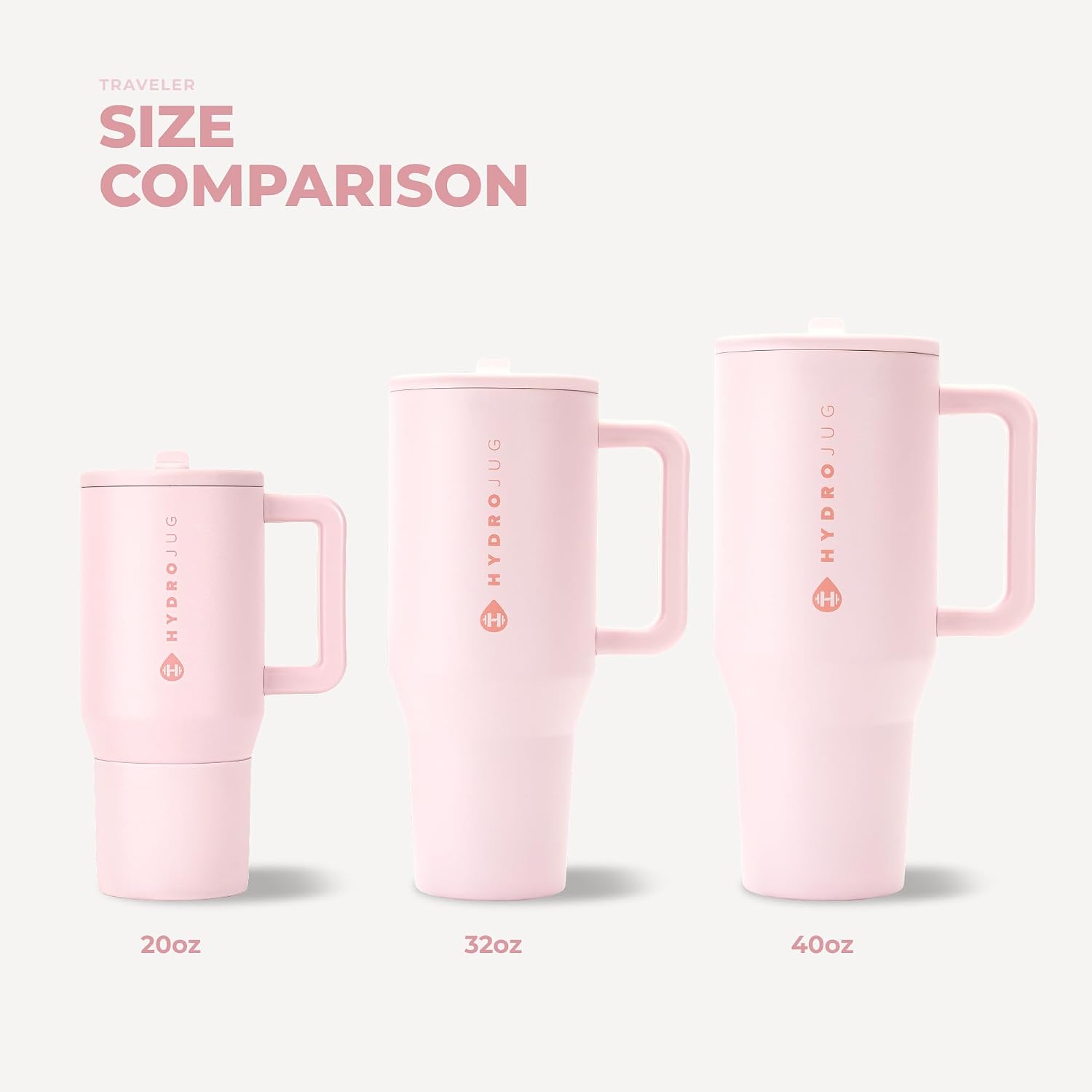 HydroJug Traveler 32oz, Insulated Tumbler with Handle & Straw, Pink Sand