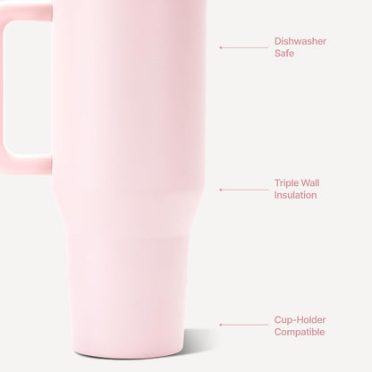 HydroJug Traveler 32oz, Insulated Tumbler with Handle & Straw, Pink Sand