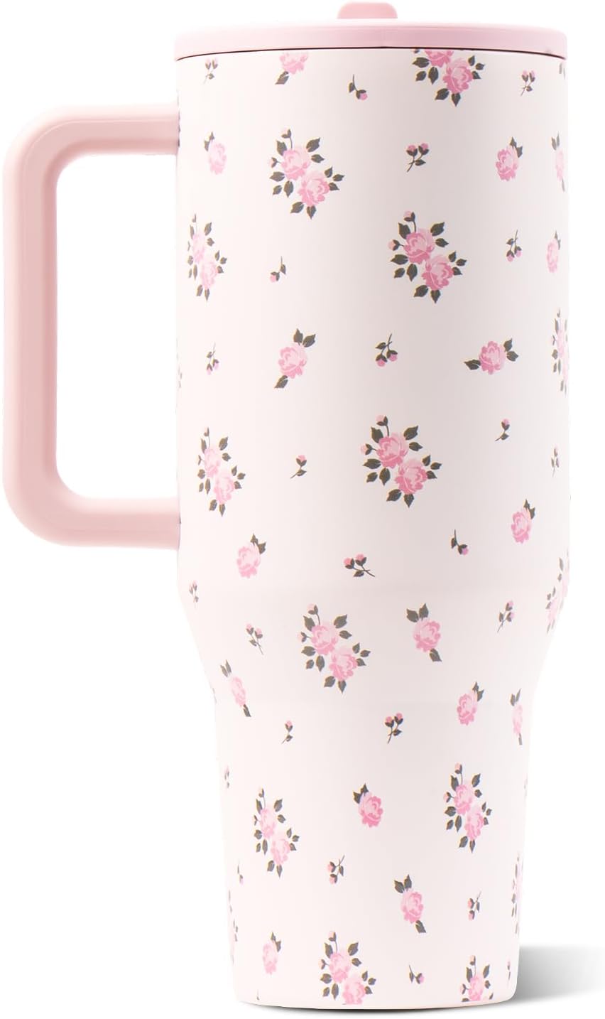 HydroJug Traveler 32oz, Insulated Tumbler with Handle & Straw, Pink Sand