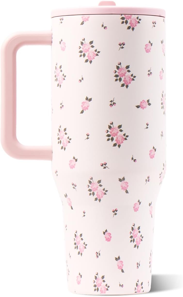 HydroJug Traveler 32oz, Insulated Tumbler with Handle & Straw, Pink Sand
