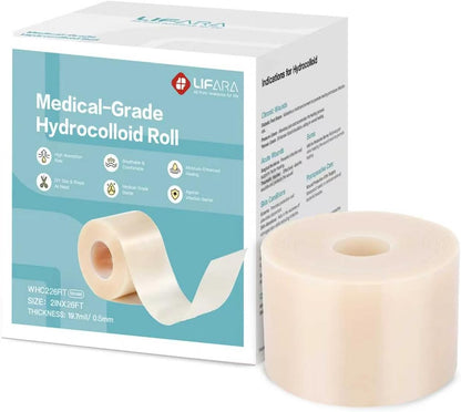 LIFARA Hydrocolloid Roll for Wound Care - Cut-to-Size, Hydrocolloid Patch Bandages with Self-Adhesive, Ultra Absorbent & Waterproof, First Aid Kit Essential (11.8mil/ 0.3mm Thickness, 2in*8ft)