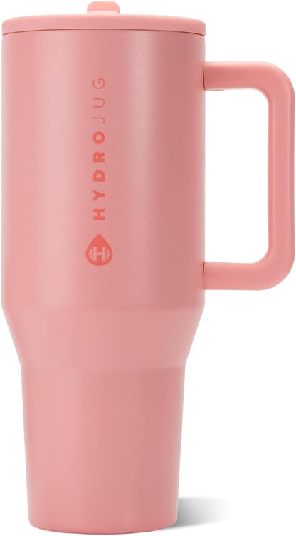 HydroJug Traveler 32oz, Insulated Tumbler with Handle & Straw, Pink Sand
