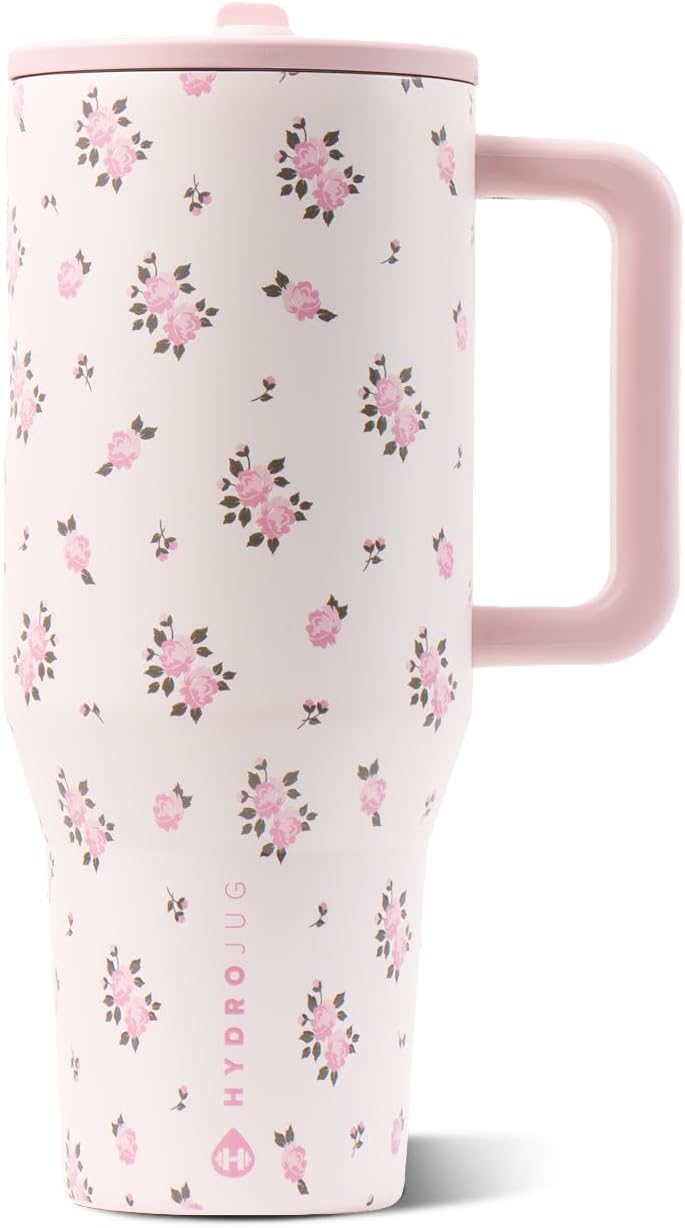 HydroJug Traveler 32oz, Insulated Tumbler with Handle & Straw, Pink Sand