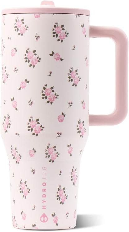 HydroJug Traveler 32oz, Insulated Tumbler with Handle & Straw, Pink Sand