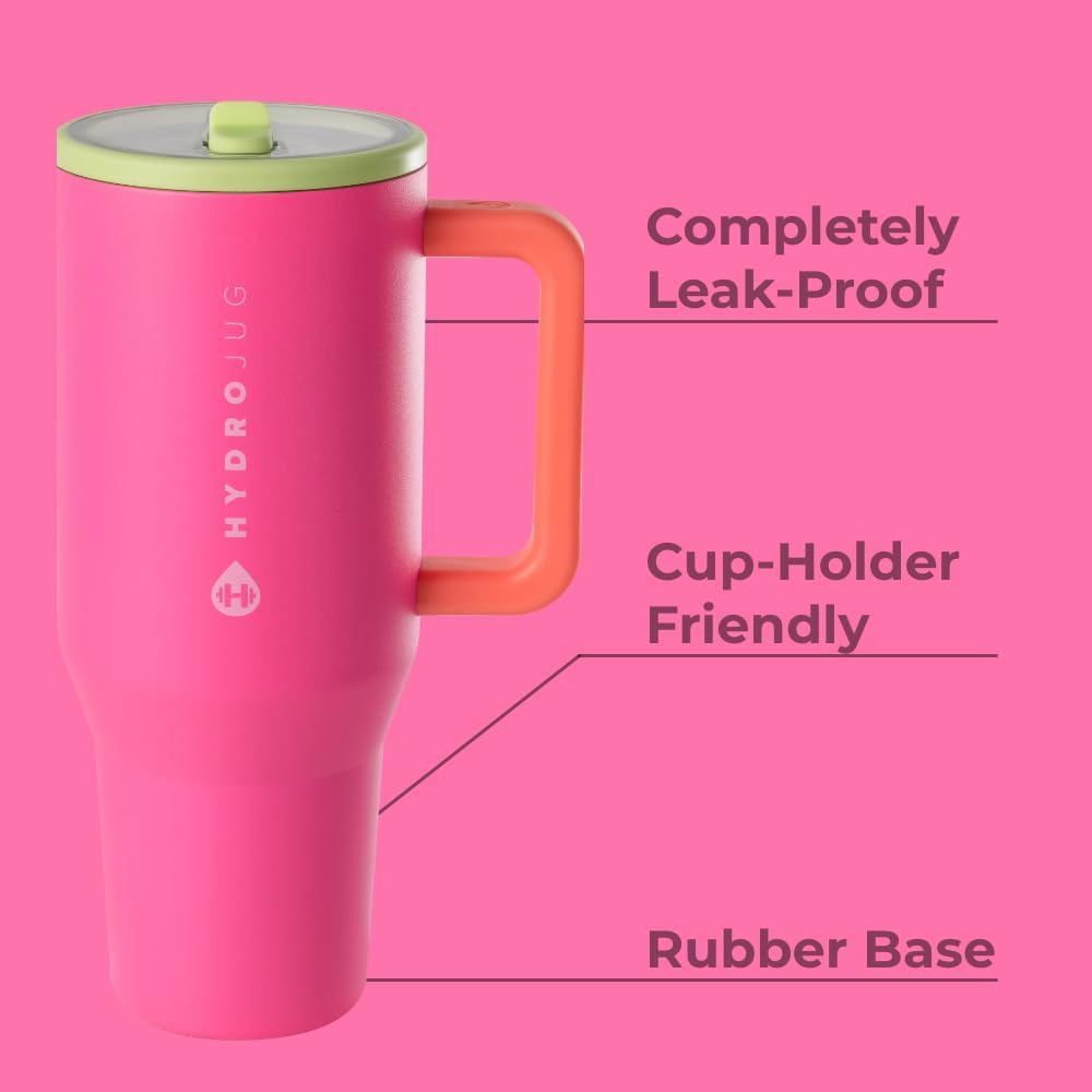 HydroJug Traveler 32oz, Insulated Tumbler with Handle & Straw, Pink Sand