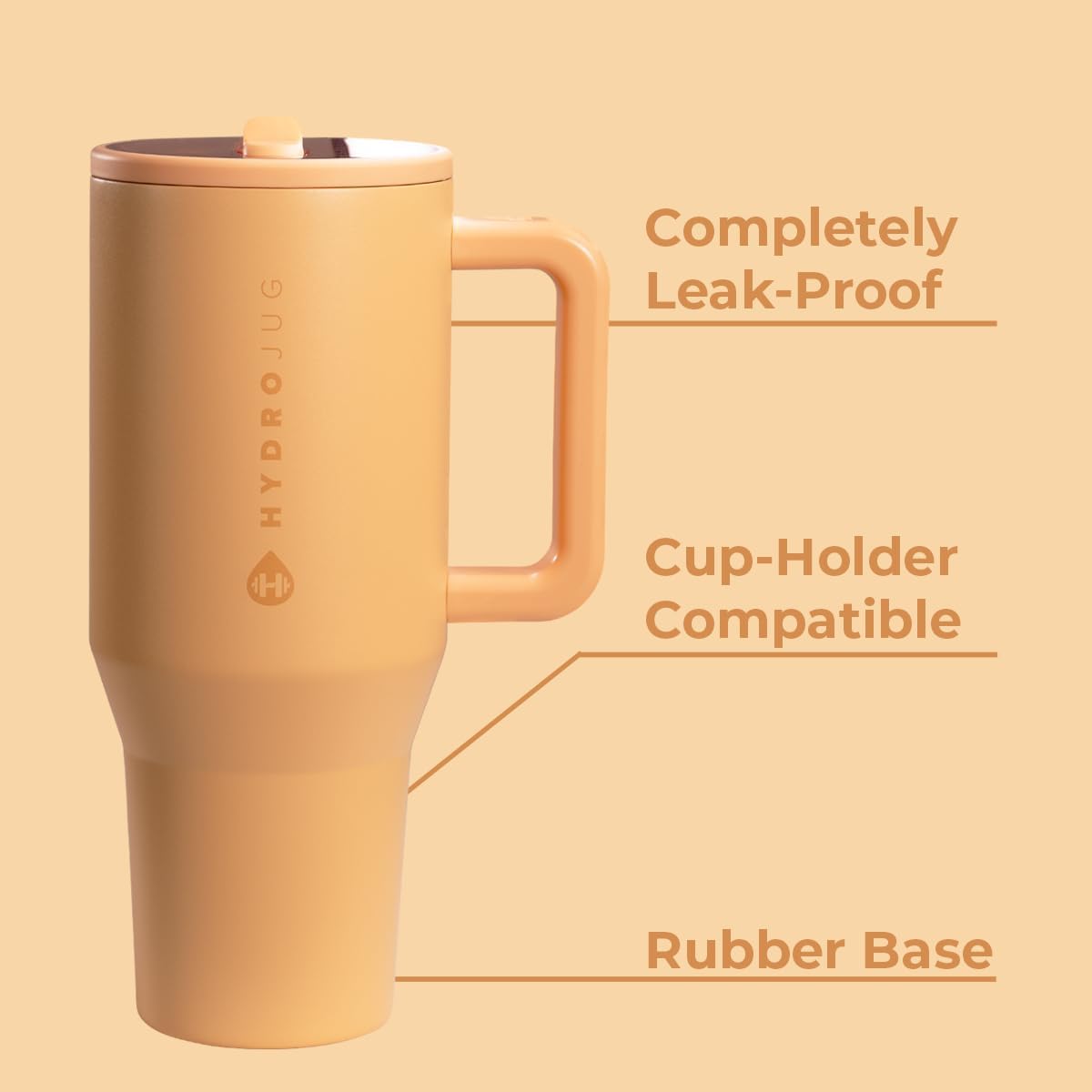 HydroJug Traveler 32oz, Insulated Tumbler with Handle & Straw, Pink Sand