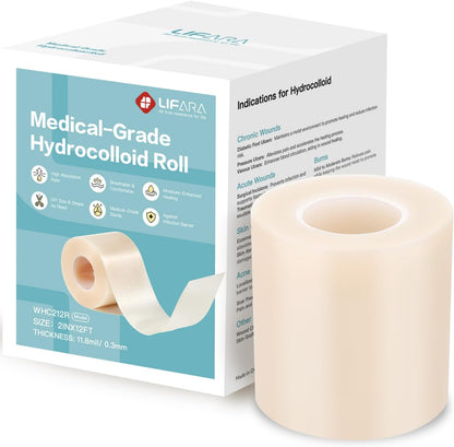 LIFARA Hydrocolloid Roll for Wound Care - Cut-to-Size, Hydrocolloid Patch Bandages with Self-Adhesive, Ultra Absorbent & Waterproof, First Aid Kit Essential (11.8mil/ 0.3mm Thickness, 2in*8ft)