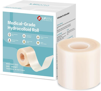 LIFARA Hydrocolloid Roll for Wound Care - Cut-to-Size, Hydrocolloid Patch Bandages with Self-Adhesive, Ultra Absorbent & Waterproof, First Aid Kit Essential (11.8mil/ 0.3mm Thickness, 2in*8ft)