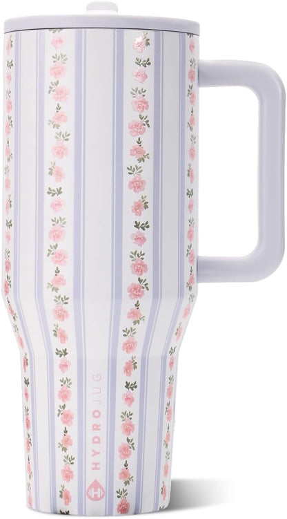 HydroJug Traveler 32oz, Insulated Tumbler with Handle & Straw, Pink Sand