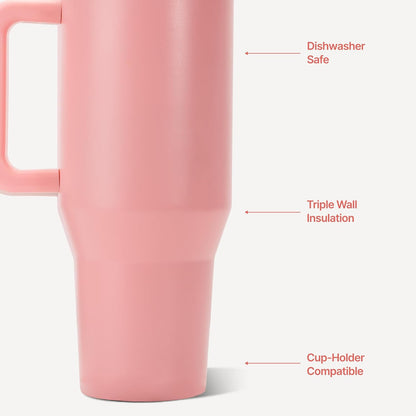 HydroJug Traveler 32oz, Insulated Tumbler with Handle & Straw, Pink Sand