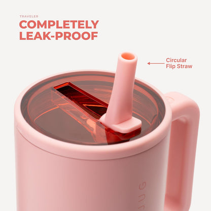 HydroJug Traveler 32oz, Insulated Tumbler with Handle & Straw, Pink Sand