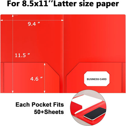 Plastic Folders with Pockets, 6 Color Heavy Duty Two Pocket Folder Business Card Holder for Office High School