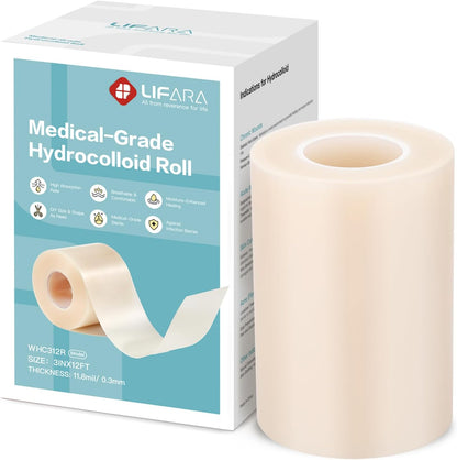 LIFARA Hydrocolloid Roll for Wound Care - Cut-to-Size, Hydrocolloid Patch Bandages with Self-Adhesive, Ultra Absorbent & Waterproof, First Aid Kit Essential (11.8mil/ 0.3mm Thickness, 2in*8ft)