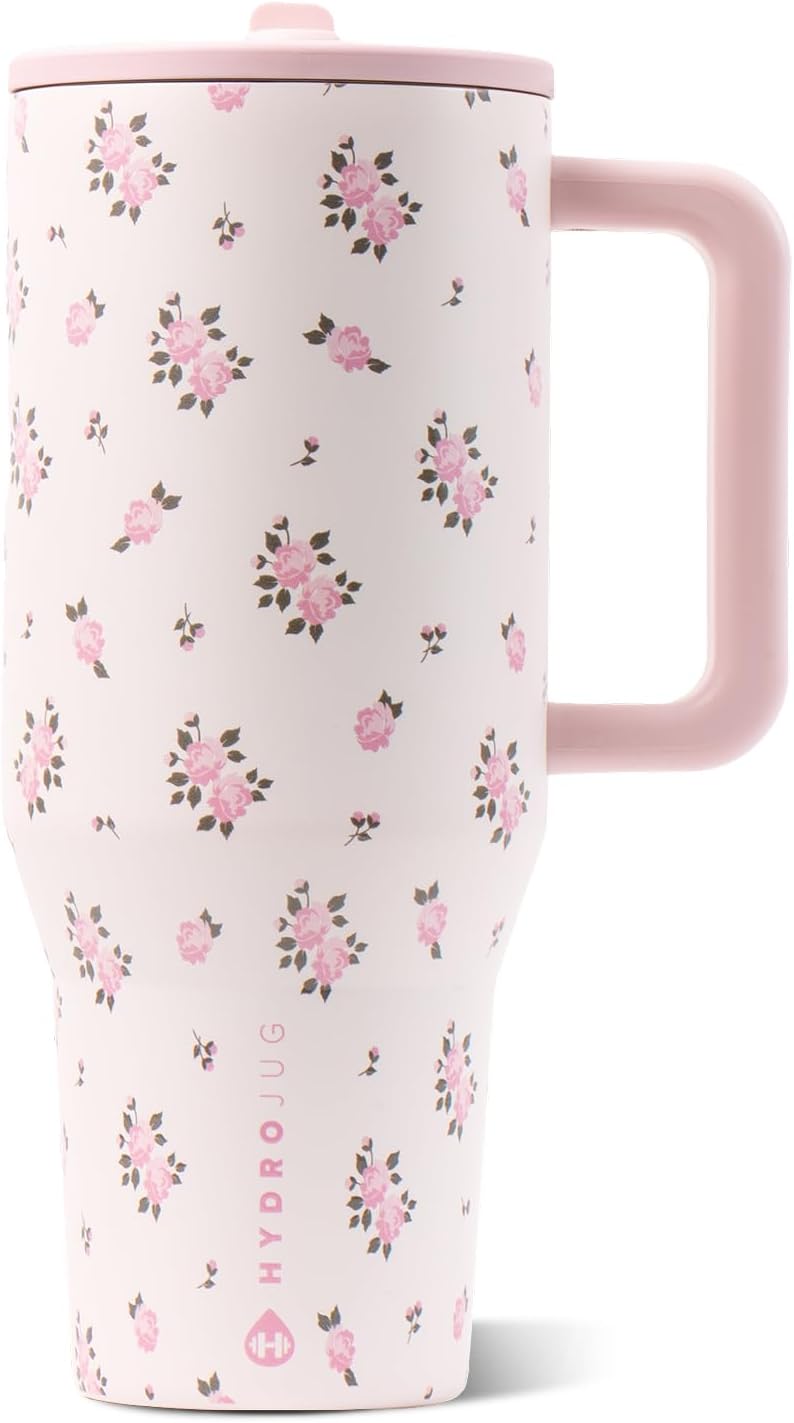 HydroJug Traveler 32oz, Insulated Tumbler with Handle & Straw, Pink Sand
