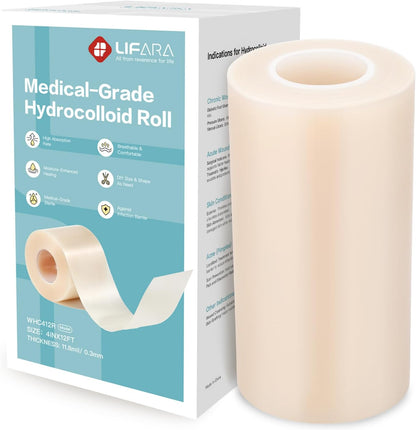 LIFARA Hydrocolloid Roll for Wound Care - Cut-to-Size, Hydrocolloid Patch Bandages with Self-Adhesive, Ultra Absorbent & Waterproof, First Aid Kit Essential (11.8mil/ 0.3mm Thickness, 2in*8ft)