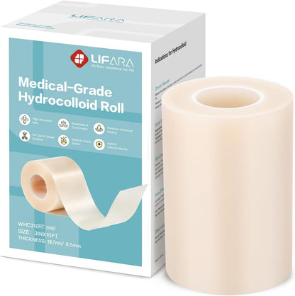 LIFARA Hydrocolloid Roll for Wound Care - Cut-to-Size, Hydrocolloid Patch Bandages with Self-Adhesive, Ultra Absorbent & Waterproof, First Aid Kit Essential (11.8mil/ 0.3mm Thickness, 2in*8ft)