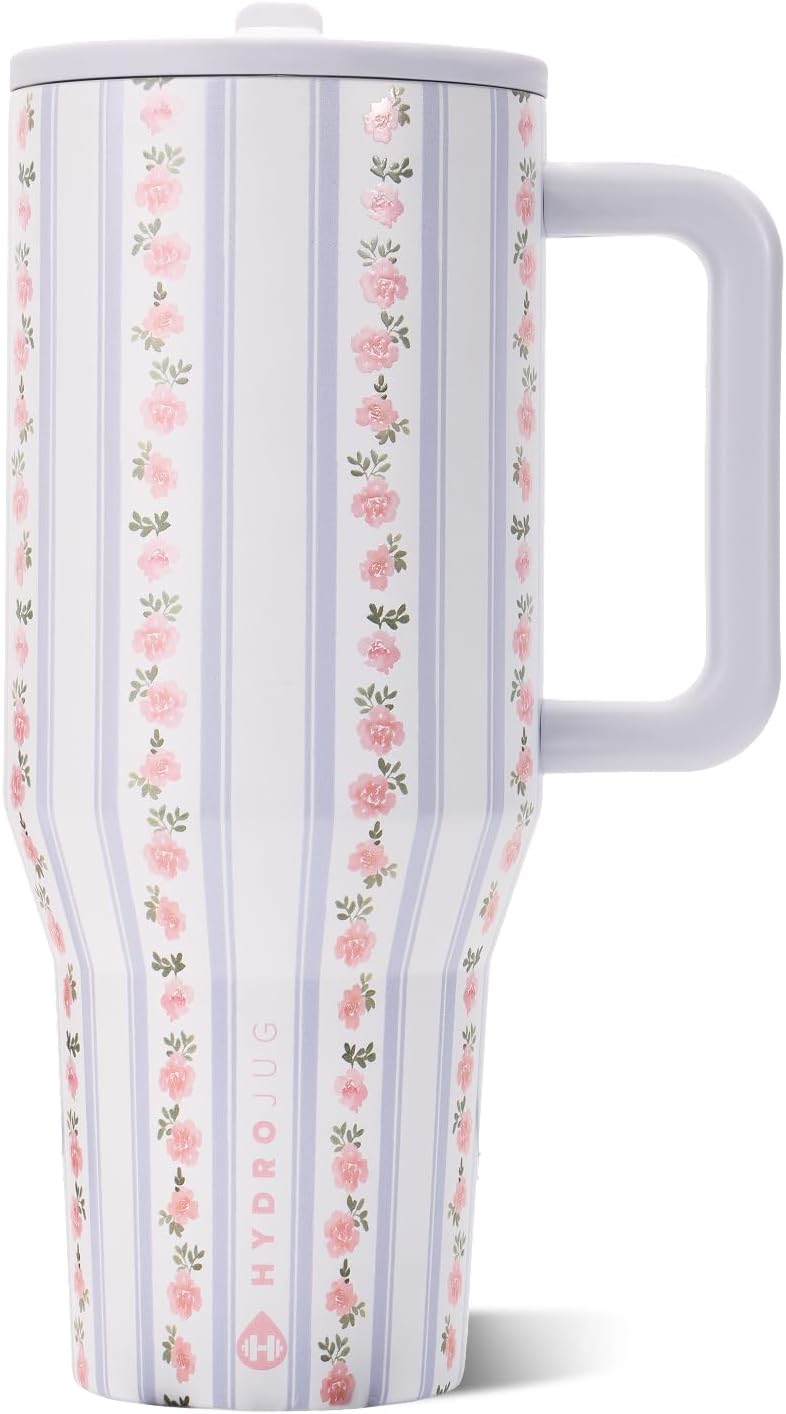 HydroJug Traveler 32oz, Insulated Tumbler with Handle & Straw, Pink Sand