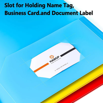 Plastic Folders with Pockets, 6 Color Heavy Duty Two Pocket Folder Business Card Holder for Office High School