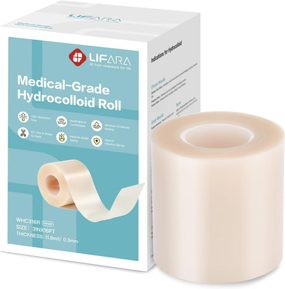 LIFARA Hydrocolloid Roll for Wound Care - Cut-to-Size, Hydrocolloid Patch Bandages with Self-Adhesive, Ultra Absorbent & Waterproof, First Aid Kit Essential (11.8mil/ 0.3mm Thickness, 2in*8ft)