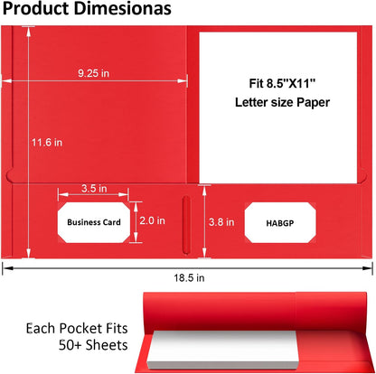 Plastic Folders with Pockets, 6 Color Heavy Duty Two Pocket Folder Business Card Holder for Office High School