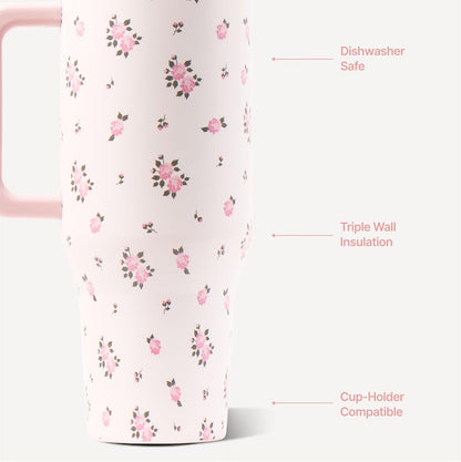 HydroJug Traveler 32oz, Insulated Tumbler with Handle & Straw, Pink Sand