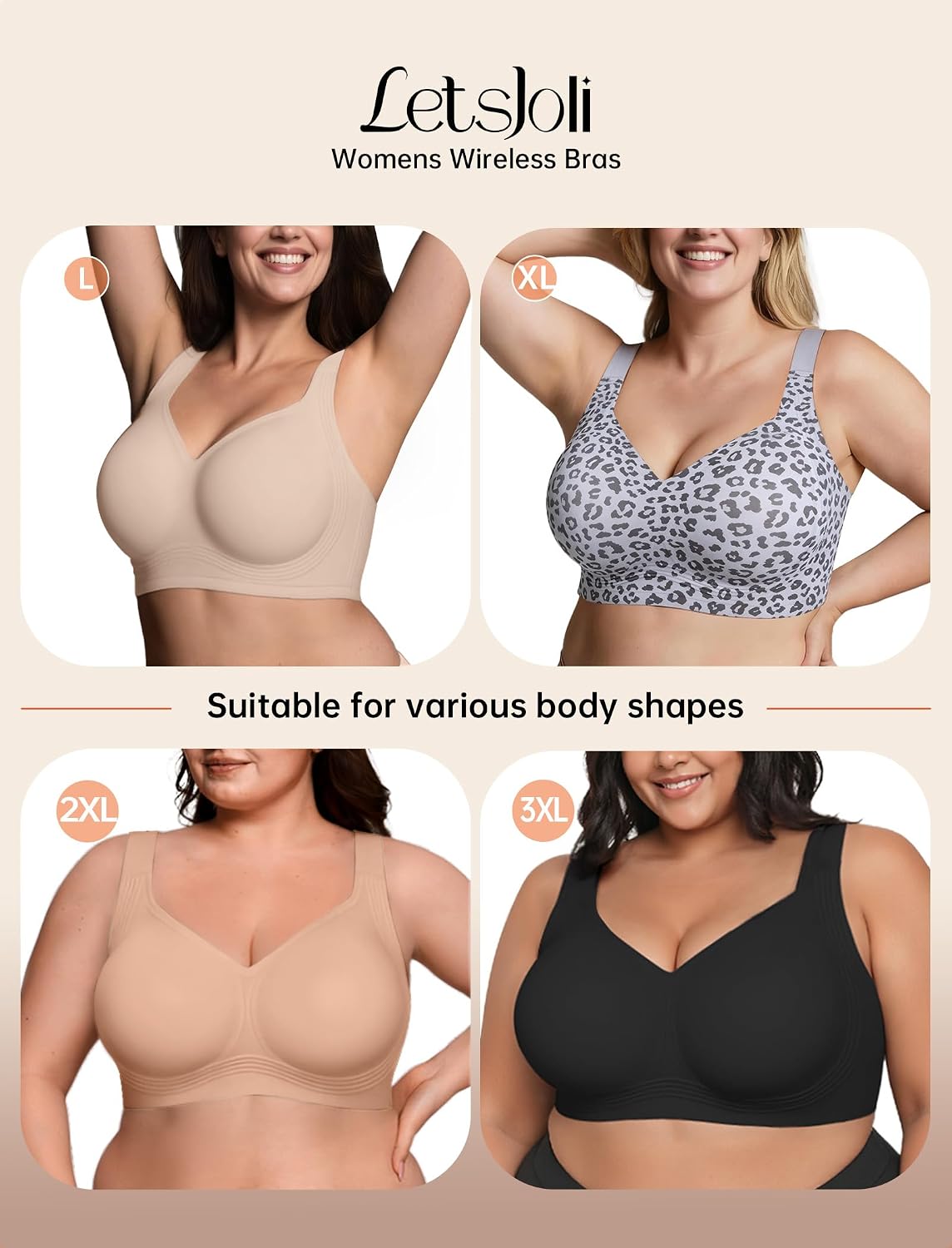 LetsJoli Bras for Women Supportive Wireless Push Up Bra Full Coverage No Underwire Seamless Plus Size for Older Women