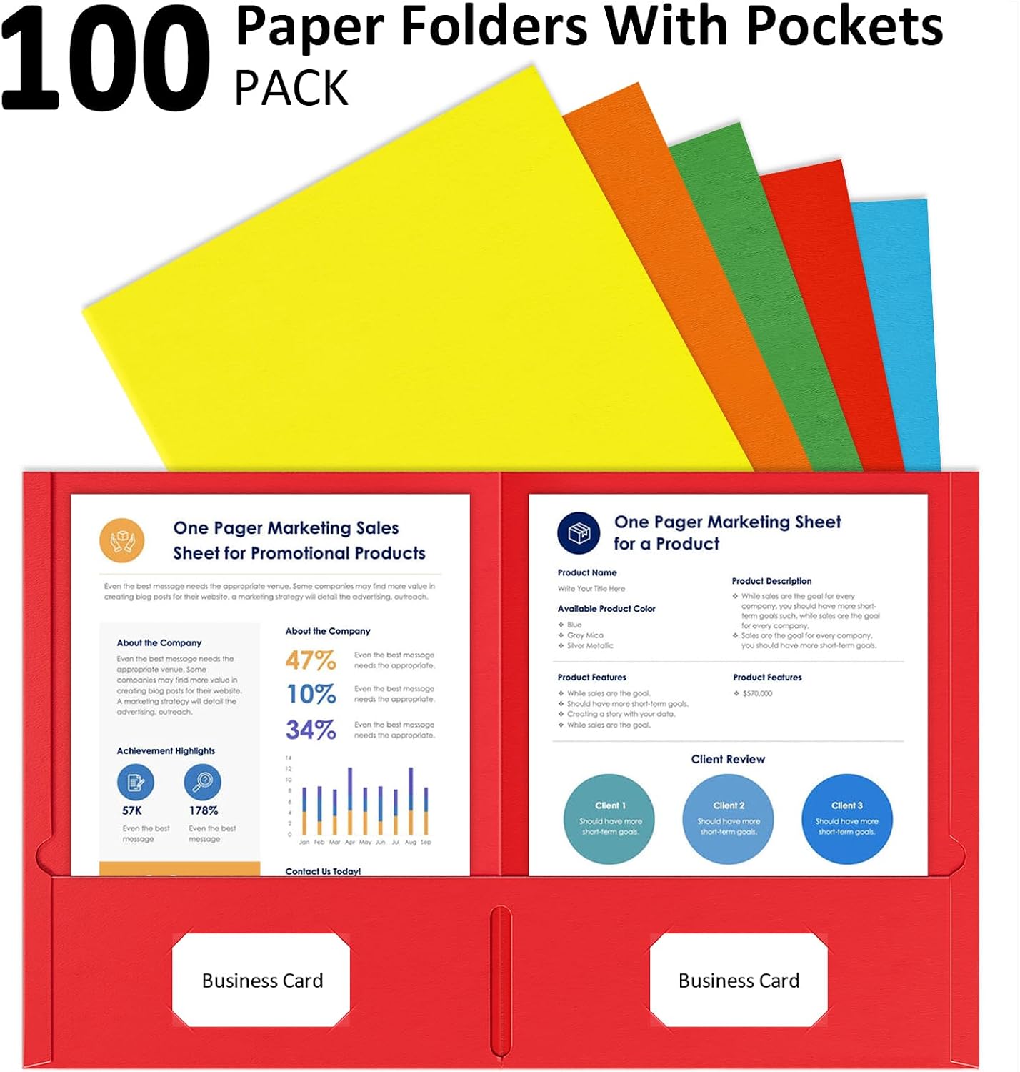Plastic Folders with Pockets, 6 Color Heavy Duty Two Pocket Folder Business Card Holder for Office High School