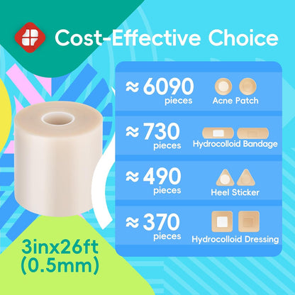 LIFARA Hydrocolloid Roll for Wound Care - Cut-to-Size, Hydrocolloid Patch Bandages with Self-Adhesive, Ultra Absorbent & Waterproof, First Aid Kit Essential (11.8mil/ 0.3mm Thickness, 2in*8ft)