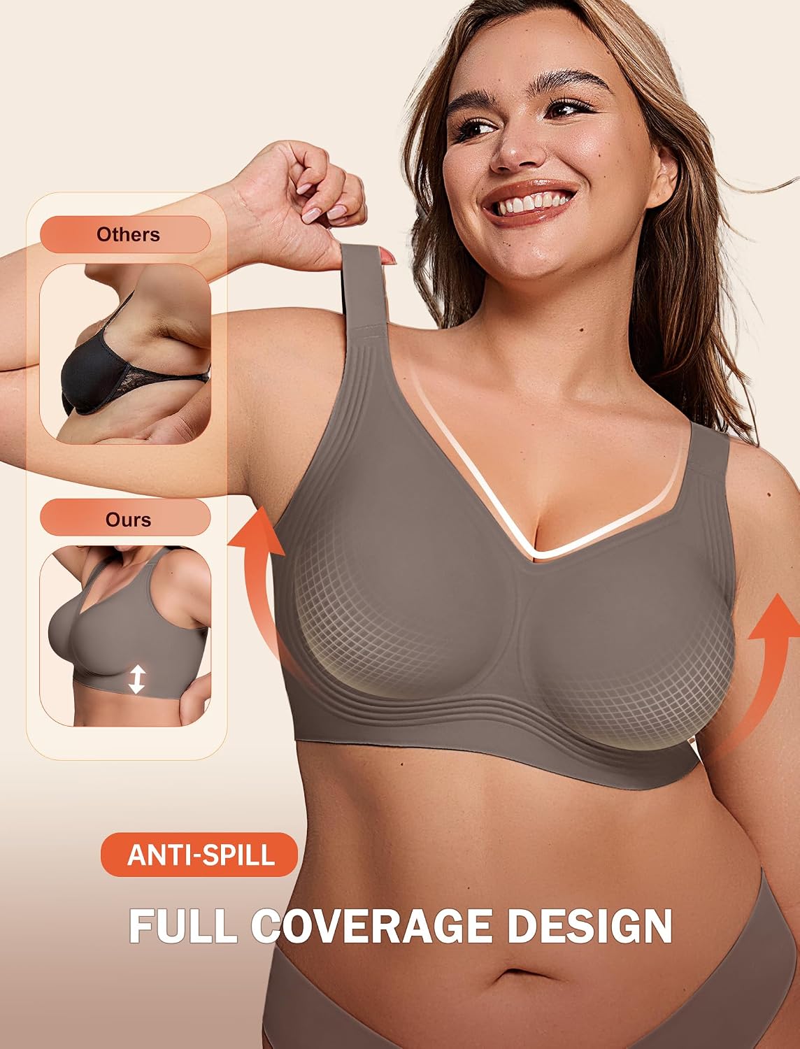 LetsJoli Bras for Women Supportive Wireless Push Up Bra Full Coverage No Underwire Seamless Plus Size for Older Women