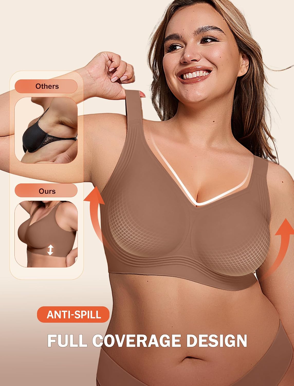LetsJoli Bras for Women Supportive Wireless Push Up Bra Full Coverage No Underwire Seamless Plus Size for Older Women