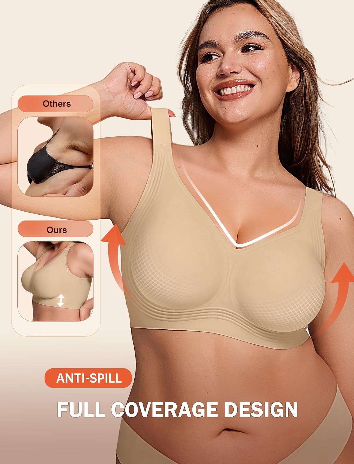 LetsJoli Bras for Women Supportive Wireless Push Up Bra Full Coverage No Underwire Seamless Plus Size for Older Women