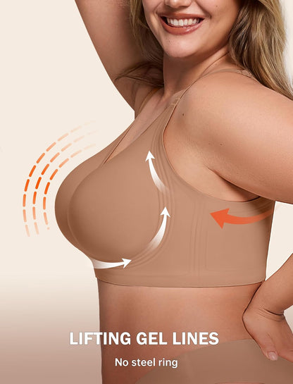 LetsJoli Bras for Women Supportive Wireless Push Up Bra Full Coverage No Underwire Seamless Plus Size for Older Women