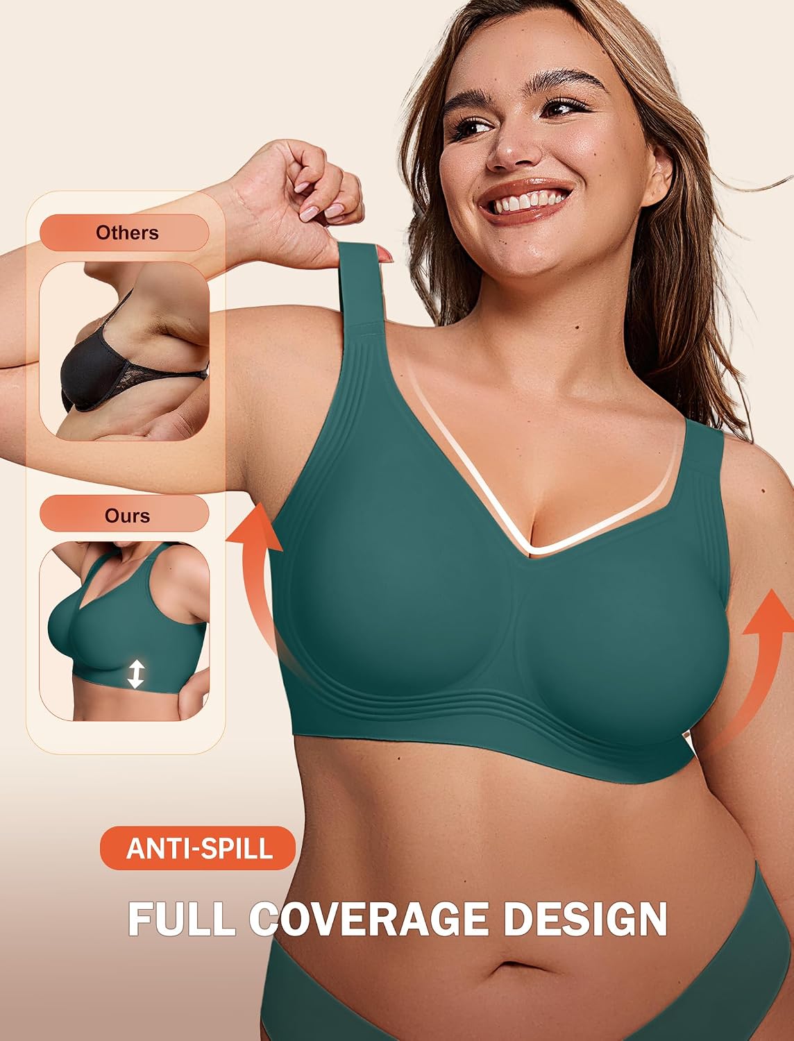 LetsJoli Bras for Women Supportive Wireless Push Up Bra Full Coverage No Underwire Seamless Plus Size for Older Women