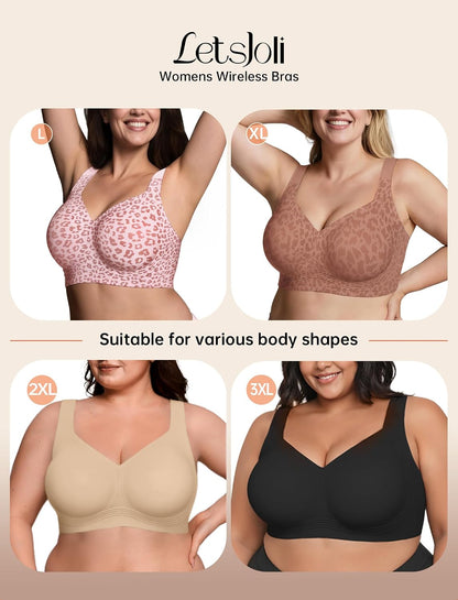 LetsJoli Bras for Women Supportive Wireless Push Up Bra Full Coverage No Underwire Seamless Plus Size for Older Women