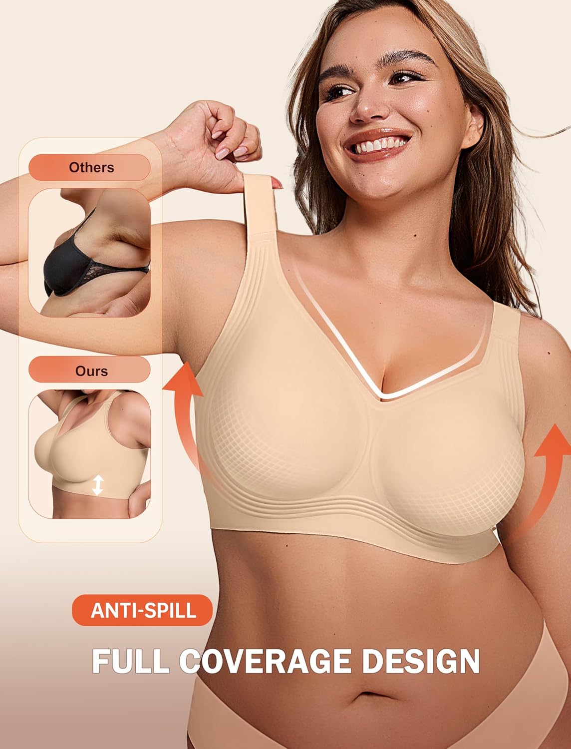 LetsJoli Bras for Women Supportive Wireless Push Up Bra Full Coverage No Underwire Seamless Plus Size for Older Women