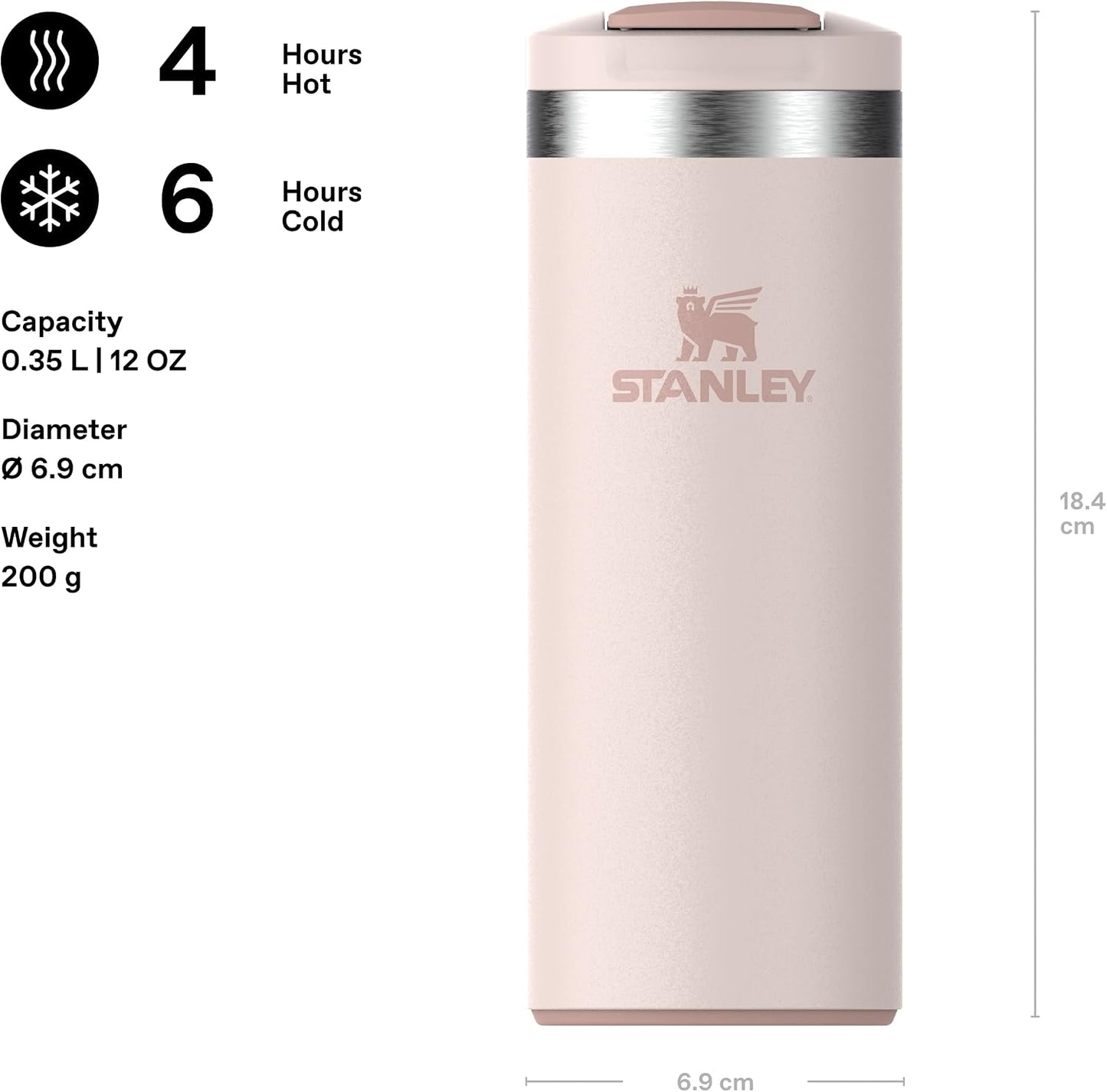 STANLEY Transit FlipTop Mug | Leakproof Coffee Travel Cup | Vacuum Insulated Stainless Steel | Stays Hot or Cold for Hours | BPA-Free | 16 oz | Peach Rose