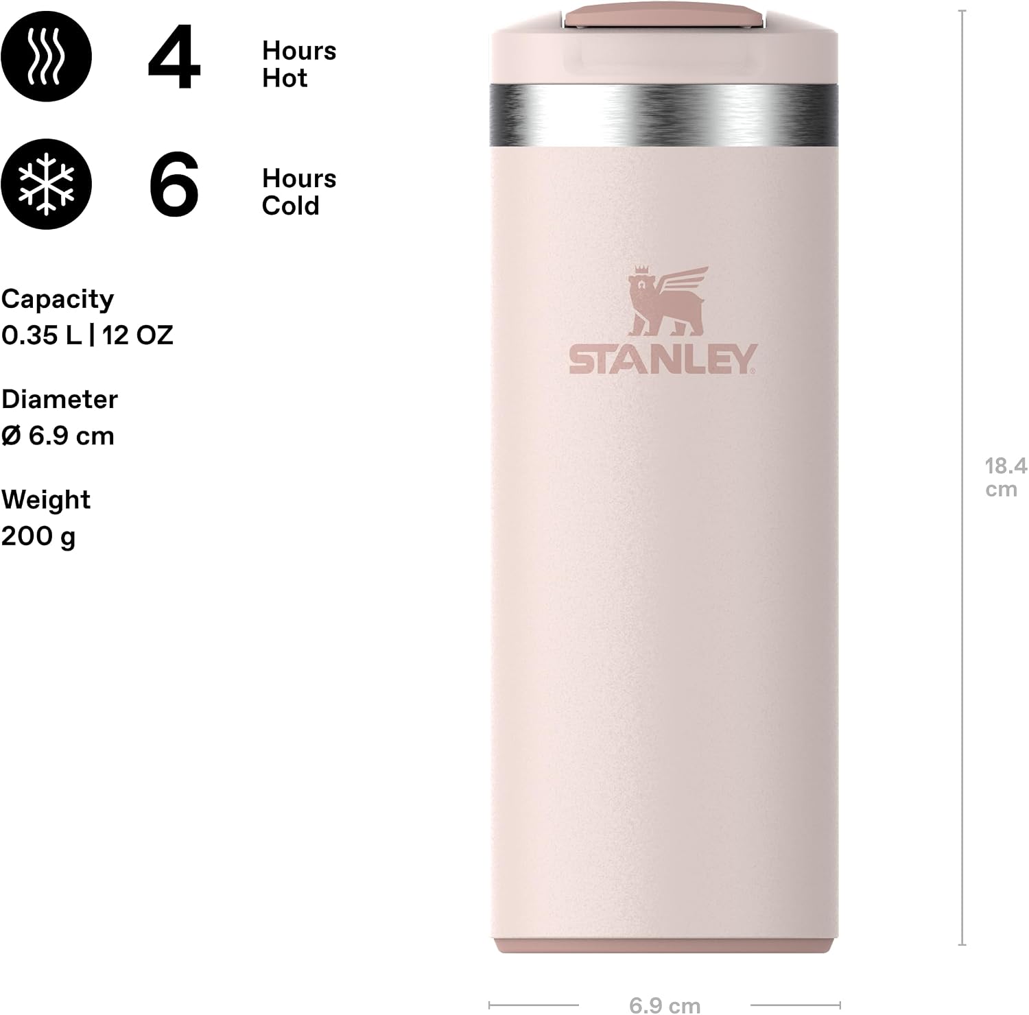 STANLEY Transit FlipTop Mug | Leakproof Coffee Travel Cup | Vacuum Insulated Stainless Steel | Stays Hot or Cold for Hours | BPA-Free | 16 oz | Peach Rose