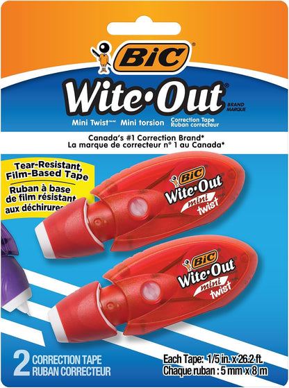 BIC Wite-Out EZ Correct Correction Tape, White, No Dry Time, Tear Resistant Tape, 2-Count