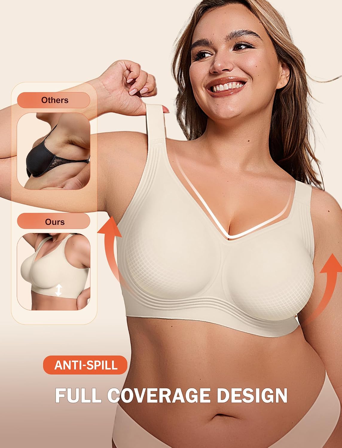 LetsJoli Bras for Women Supportive Wireless Push Up Bra Full Coverage No Underwire Seamless Plus Size for Older Women