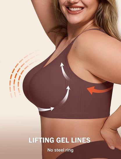 LetsJoli Bras for Women Supportive Wireless Push Up Bra Full Coverage No Underwire Seamless Plus Size for Older Women