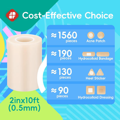 LIFARA Hydrocolloid Roll for Wound Care - Cut-to-Size, Hydrocolloid Patch Bandages with Self-Adhesive, Ultra Absorbent & Waterproof, First Aid Kit Essential (11.8mil/ 0.3mm Thickness, 2in*8ft)